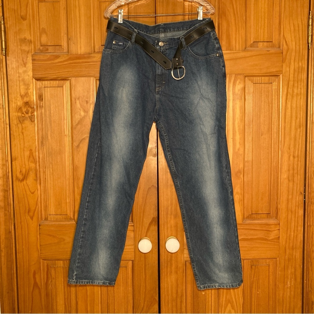 NWOT Lee Original Vintage 90s Jeans Belt High Rise Denim Blue Size 14 Short